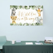 Jungle Safari Wild One 1e Verjaardag Achtergrond Spandoek (Beurs)