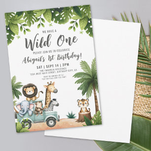 Jungle Safari Wild One 1e Verjaardagsfeestje Kaart