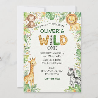 Jungle Safari Wild One 1e verjaardagsuitnodiging Kaart