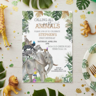 Jungle Safari Wild One Verjaardagsfeestje Dieren Kaart