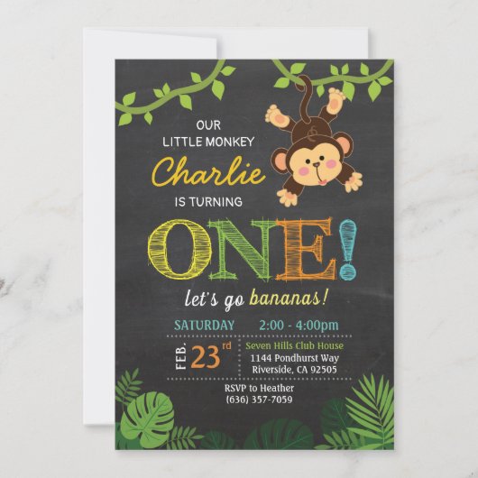 Jungle Singe mignonne invitation d'anniversaire an (Devant)