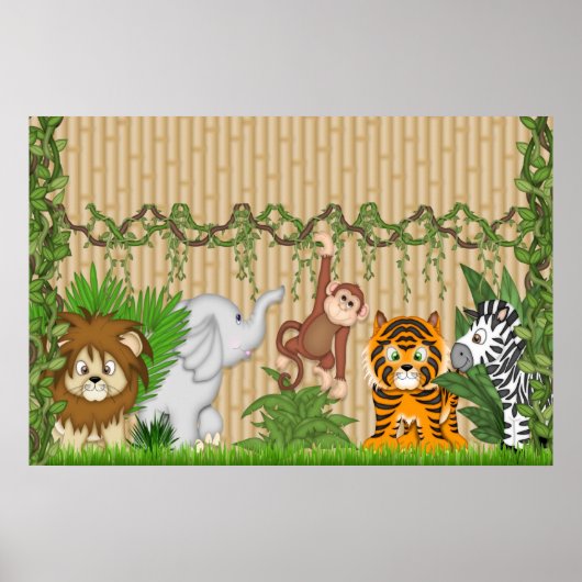Jungle Singe Tigre Mur murale Poster bébé Nursery (Devant)