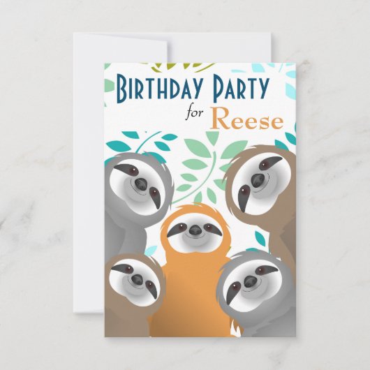 Jungle Sloths Anniversaire Fête Invitation (Devant)