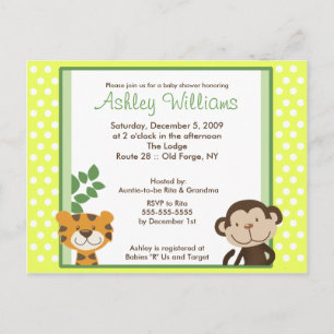 JUNGLE TALES JAUNE Baby shower Carte postale invit