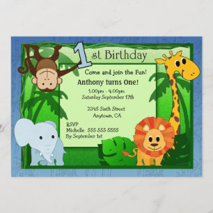 Jungle Thème 1er anniversaire Invitation