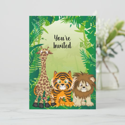 Jungle Thème Anniversaire Invitations (Debout devant)