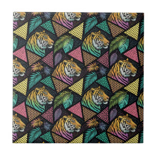 Jungle Tijger Neon Pop Art Geometrisch Dier Patroo Tegeltje