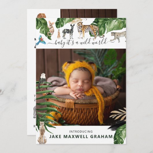 Jungle tropicale | Faire-part de naissance double (Devant / Derrière)