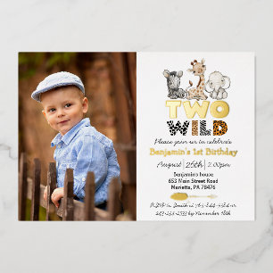 Jungle Twee Wilde Foto Echt Goud Folie Uitnodiging