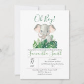 Jungle Watercolor Baby shower Elephant Invitation (Devant)