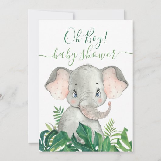 Jungle Watercolor Baby shower Elephant Invitation (Dos)