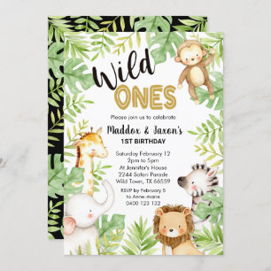 Jungle Wild Ones 1er Anniversaire Invitation Twins