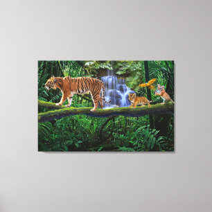 JUNGLETIJGER EN HAAR WELPEN CANVAS AFDRUK