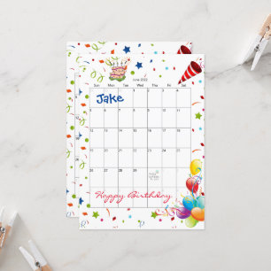 Juni 2022 Kalender Gelukkige Verjaardag Uitnodigin Kaart