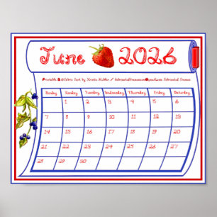 Juni 2026 Aardbei Bosbes Stof Lettertype Bout Poster