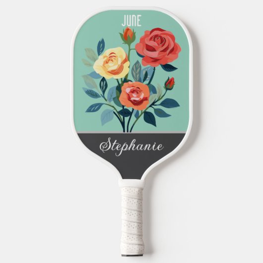 Juni Geboorte Bloem Aangepaste Naam Pickleball Paddle (Voorkant)