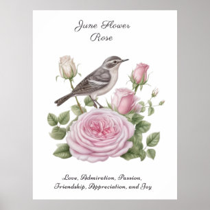 Juni Geboortemaand Bloem Roos Elegante Verjaardag Poster