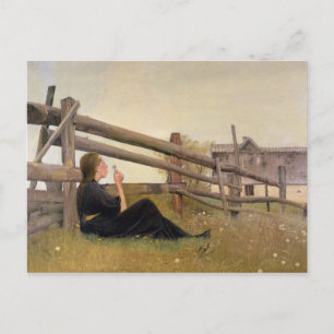 Juni. Girl Blows Dandelion Seeds, 1899 Briefkaart