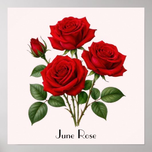 Juni Roos Bloemen Poster (Voorkant)