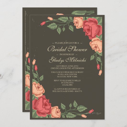 Juni Rozen Bruids Douche Uitnodiging (Voorkant / Achterkant)