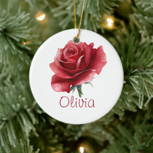JUNI Verjaardagsroos Bloem Rood Bloemstuk Nursery Keramisch Ornament