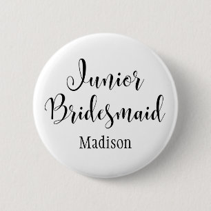 Junior Bridesmaid 2 Black Typografie met naam (30) Ronde Button 5,7 Cm