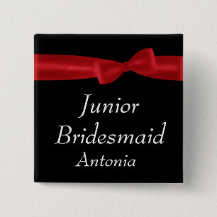 JUNIOR BRIDESMAID Red Bow Weddenschap Aangepaste n Vierkante Button 5,1 Cm