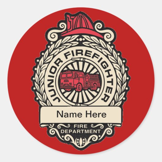 Junior Firefighter's Badge Ronde Sticker (Voorkant)