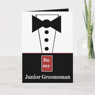 JUNIOR GROOMSMAN Uitnodiging met Tux Grappig A01