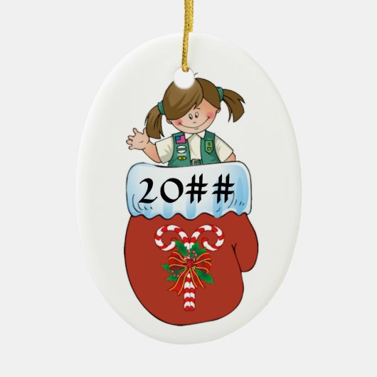 Junior Mitten Brunette Keramisch Ornament (Voorkant)