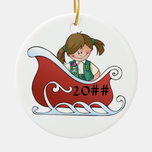 Junior Sled Brunette Keramisch Ornament (Voorkant)