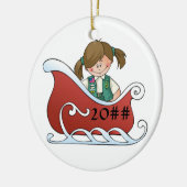 Junior Sled Brunette Keramisch Ornament (Links)