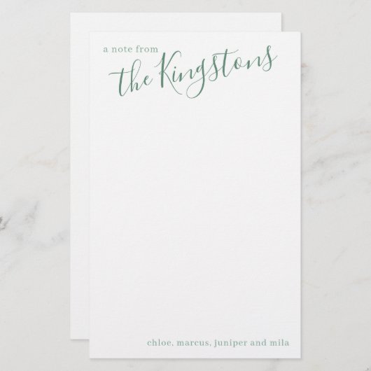 Juniper Family Name Script Briefpapier (Voorkant / Achterkant)