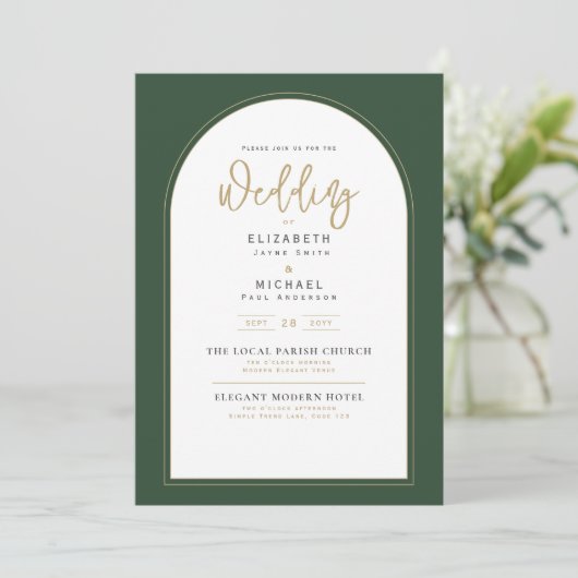 Juniper Green Faire-part de mariage moderne (Debout devant)