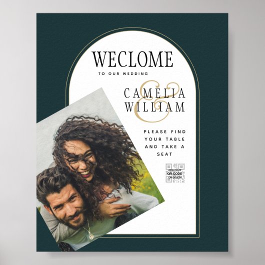 Juniper Green Gold Modern Wedding INVITE QR Code Poster (Voorkant)