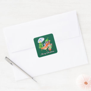 Juniper Green Merry Christmas Chili Tekening Vierkante Sticker