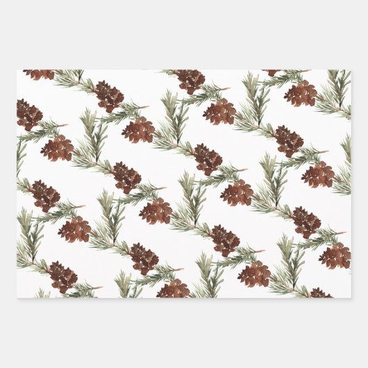 Juniper Pine Tree Branch Cones & Red Ilex Berries Inpakpapier Vel (Voorkant 2)