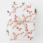 Juniper Pine Tree Branch Cones & Red Ilex Berries Inpakpapier Vel (In situ)