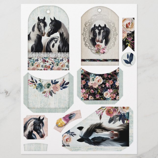 Junk Journal Ephemera met  Pinto-paarden (Voorkant)