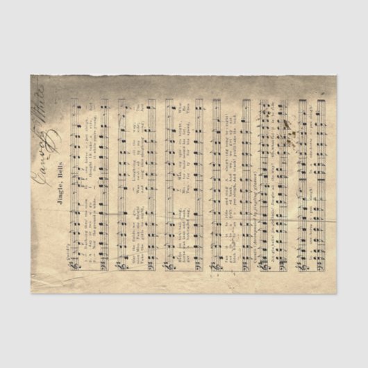 Junk Journal Jingle Bell Crumpled Music Score Page Tissuepapier (Voorkant)