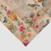 Junk Journal Seite mit Blumen + Vögel - Tissuepapier (Detail)