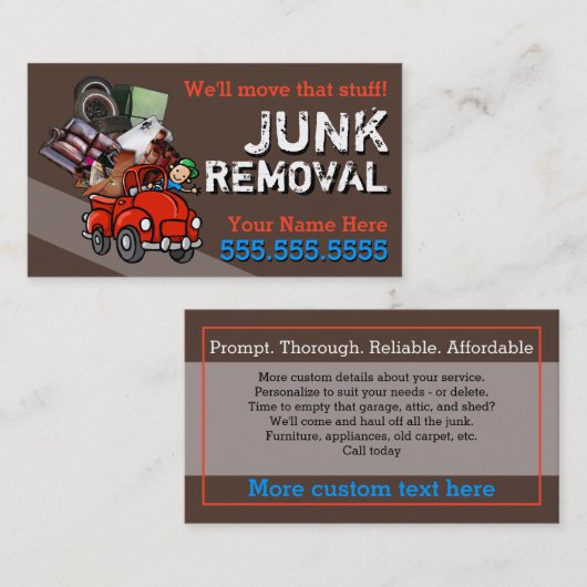 Junk Removal Garbage Hauling Red Pickup Visitekaartje (Voorkant / Achterkant)