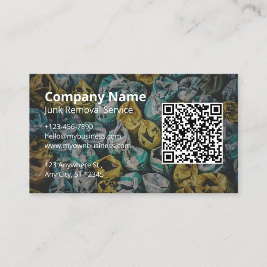 Junk Verwijdering Dumpster QR Code Logo Visitekaartje (Voorkant)