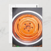 Junk Yard  Wheel, oranje zwart-wit Briefkaart (Voorkant / Achterkant)