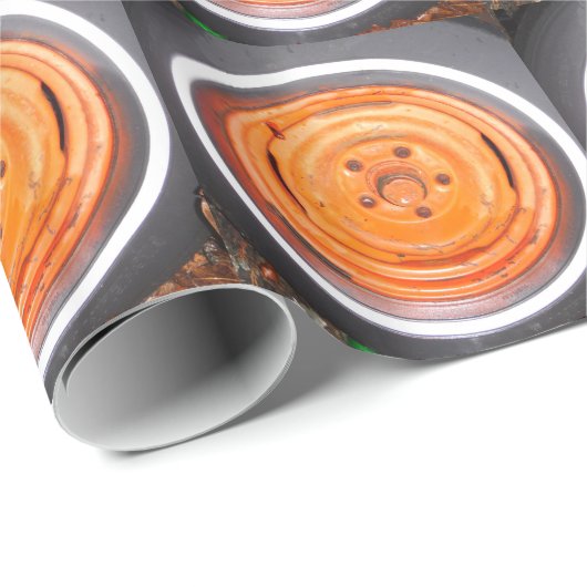 Junk Yard Wheel, oranje zwart-wit Cadeaupapier (Rol Hoek)