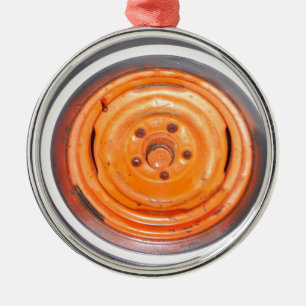 Junk Yard  Wheel, oranje zwart-wit Metalen Ornament