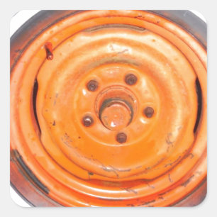 Junk Yard Wheel, oranje zwart-wit Vierkante Sticker