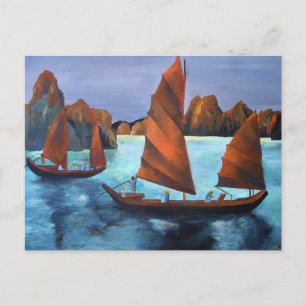 Junks in de aflopende drakenbaai briefkaart