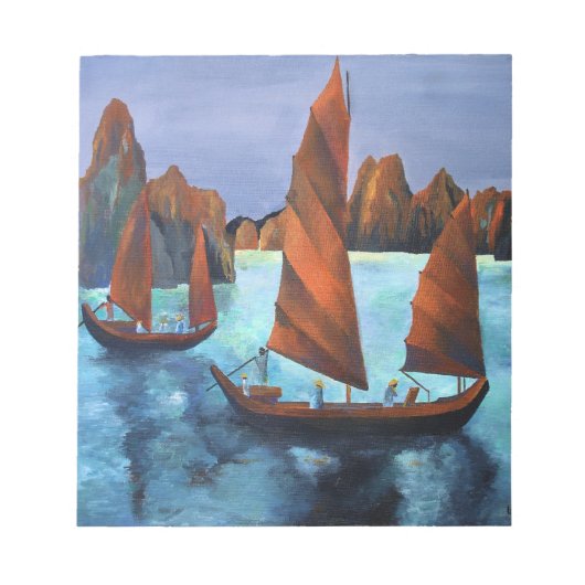 Junks in de aflopende drakenbaai notitieblok (Voorkant)