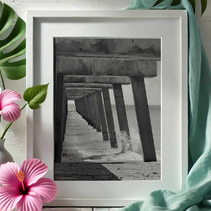 Juno Beach Pier zwart-wit fotografie Foto Afdruk